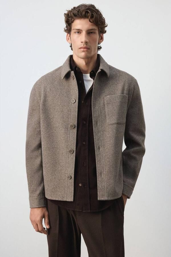 Mango Man regular fit overshirt middenbruin