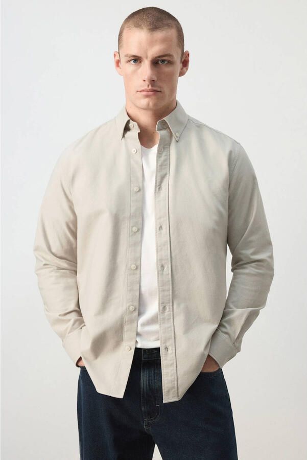 Mango Man regular fit oxford overhemd lichtbeige