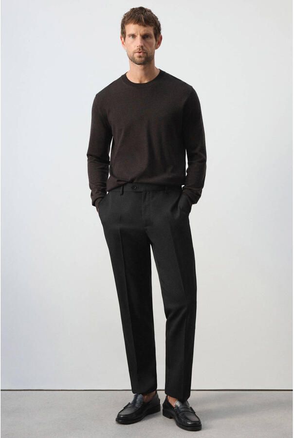 Mango Man regular fit pantalon met wol zwart - Foto 3