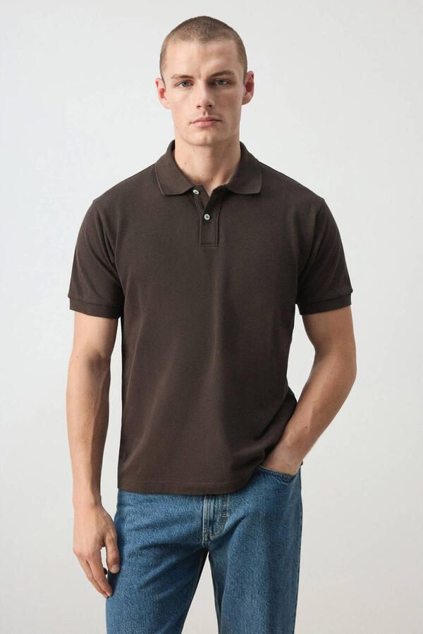 Mango Man regular fit piqué polo bruin
