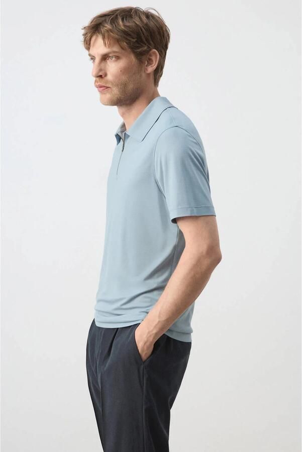 Mango Man regular fit polo lichtblauw - Foto 3