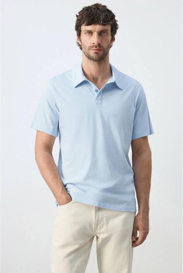 Mango Man regular fit polo lichtblauw