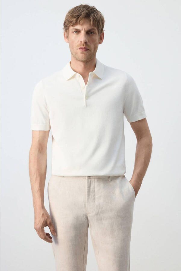 Mango Man regular fit polo naturel wit