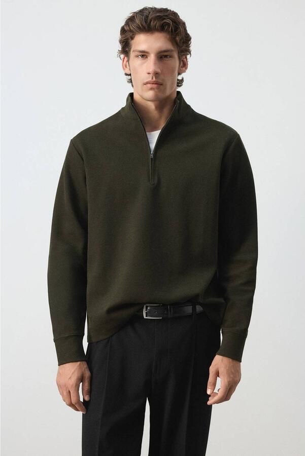 Mango Man regular fit sweater donkergroen