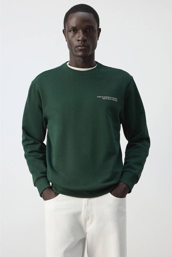 Mango Man regular fit sweater met backprint heldergroen