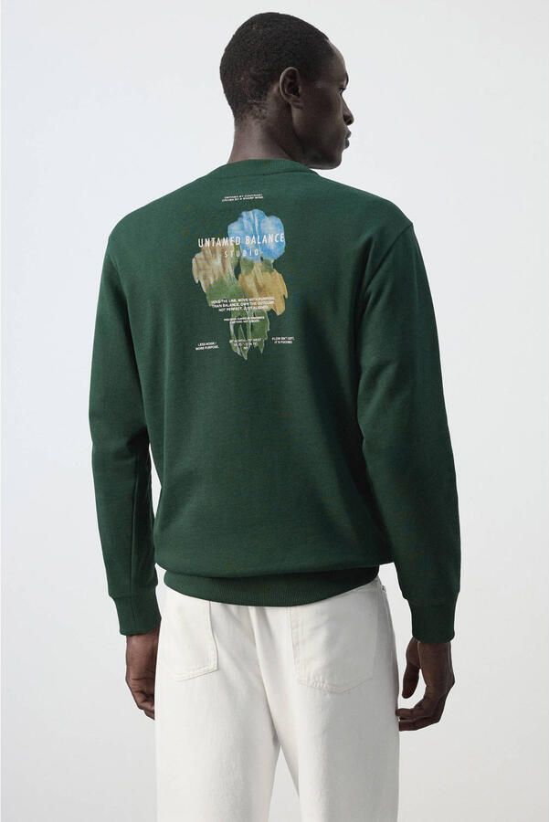 Mango Man regular fit sweater met backprint heldergroen - Foto 2