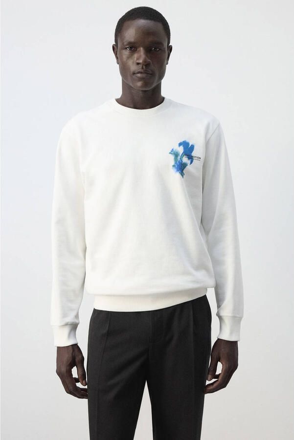Mango Man regular fit sweater met print wit