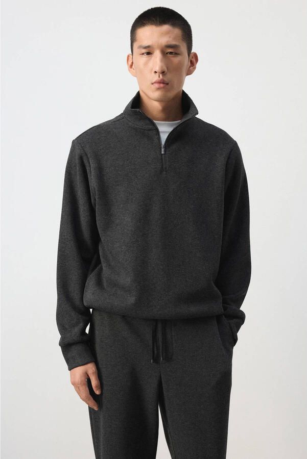 Mango Man regular fit sweater met wol donkergrijs