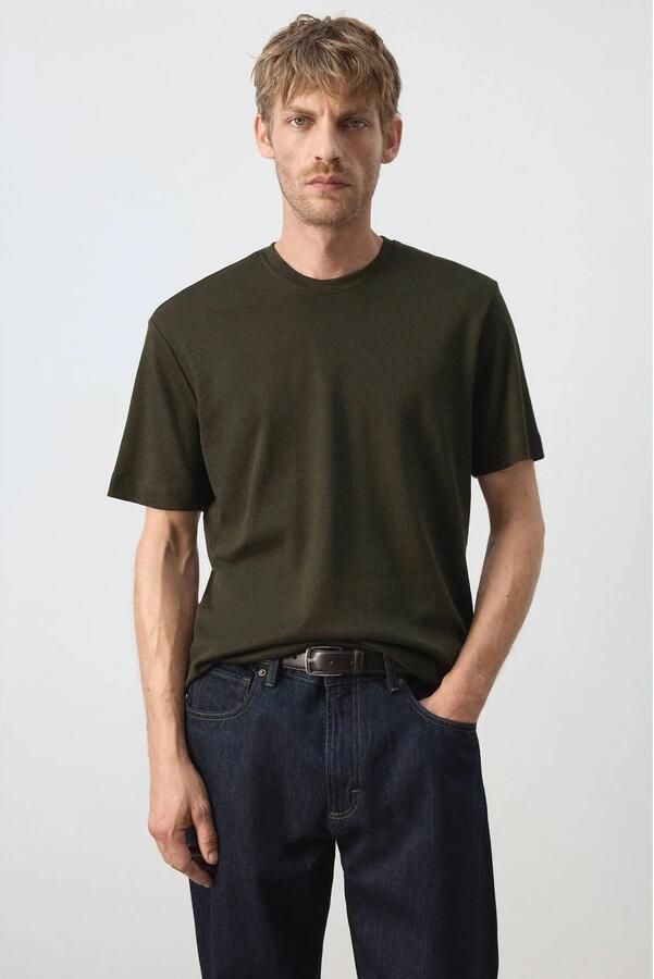 Mango Man regular fit T-shirt donkergroen