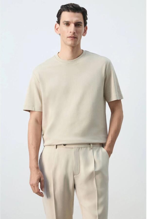 Mango Man regular fit T-shirt lichtbeige