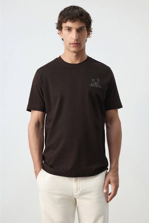 Mango Man regular fit T-shirt met backprint bruin
