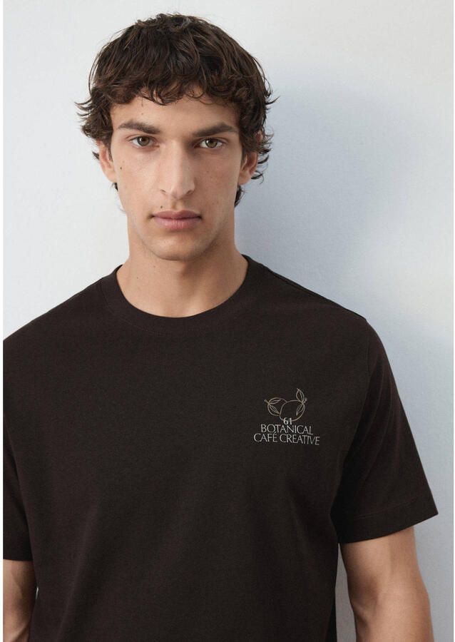 Mango Man regular fit T-shirt met backprint bruin - Foto 2