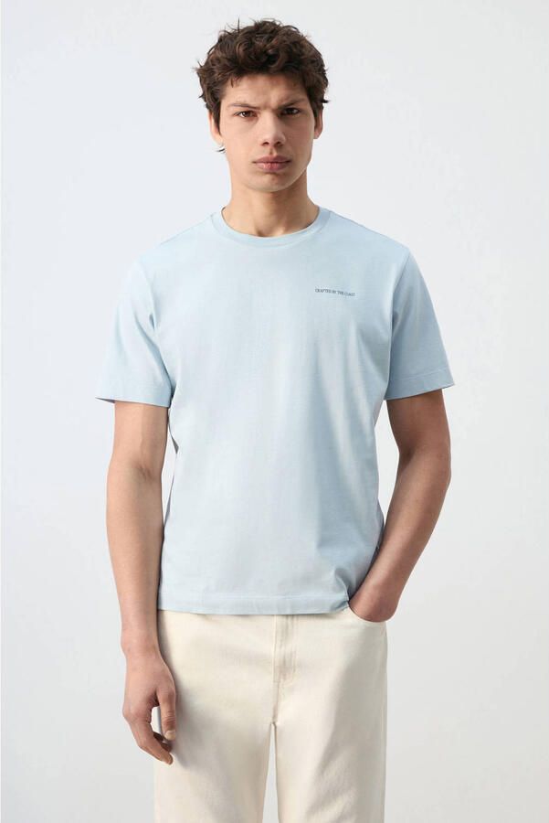 Mango Man regular fit T-shirt met backprint lichtblauw
