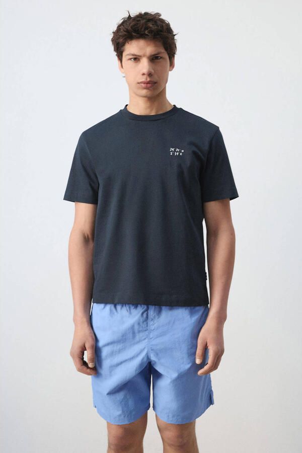 Mango Man regular fit T-shirt met backprint marineblauw