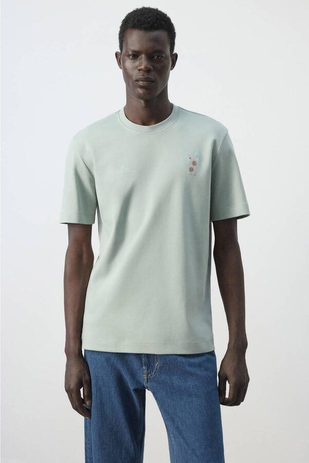 Mango Man regular fit T-shirt met borduursels en print groen