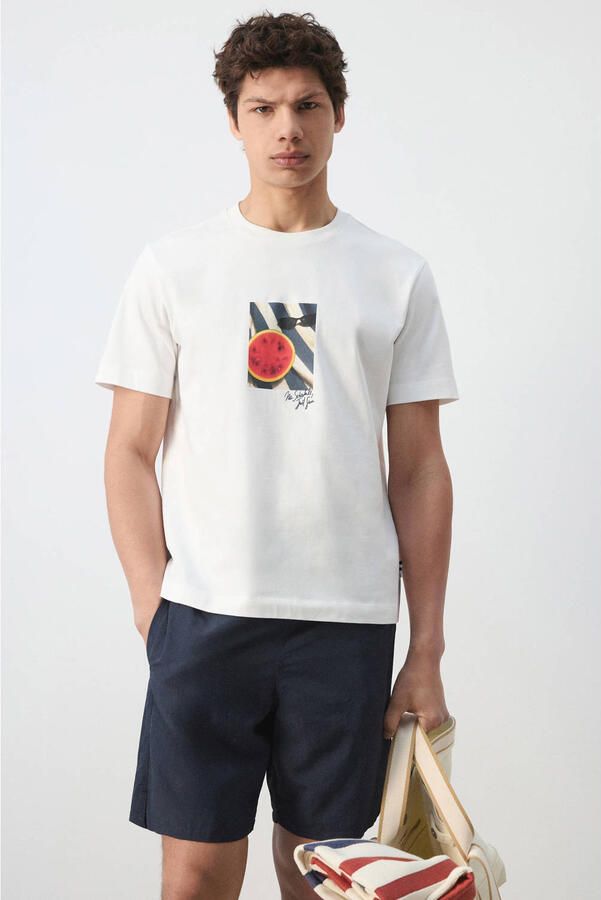 Mango Man regular fit t-shirt met print wit