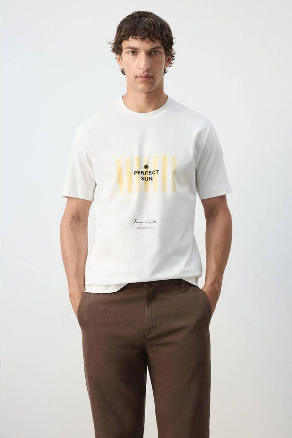 Mango Man regular fit T-shirt met print wit - Foto 3