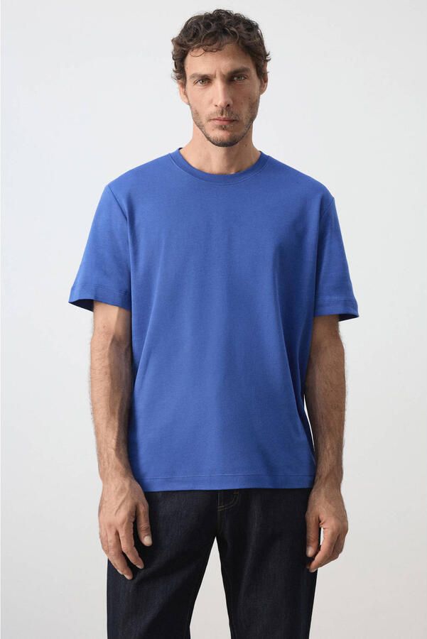 Mango Man regular fit T-shirt middenblauw
