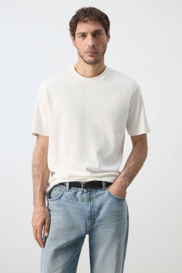 Mango Man regular fit T-shirt naturel wit