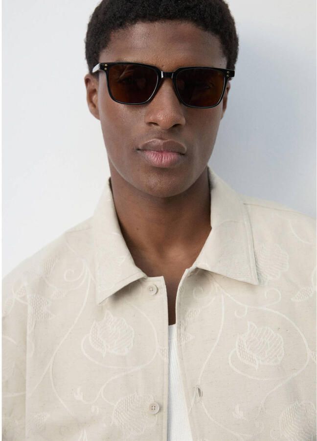 Mango Man regular gebloemd casual overhemd met linnen beige - Foto 2
