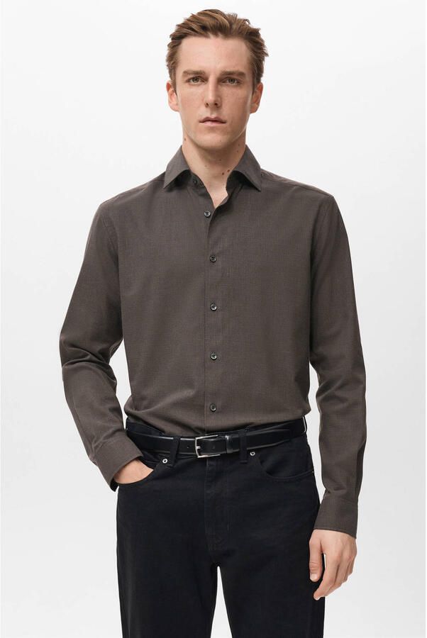 Mango Man Regular geruit casual overhemd bruin