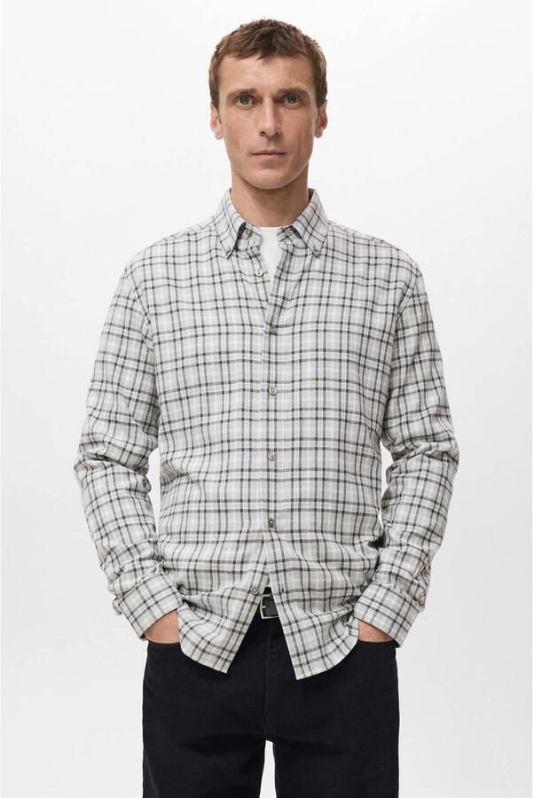 Mango Man Regular geruit casual overhemd lichtgrijs