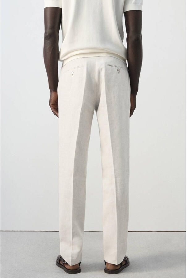 Mango Man regular geruite pantalon met linnen beige