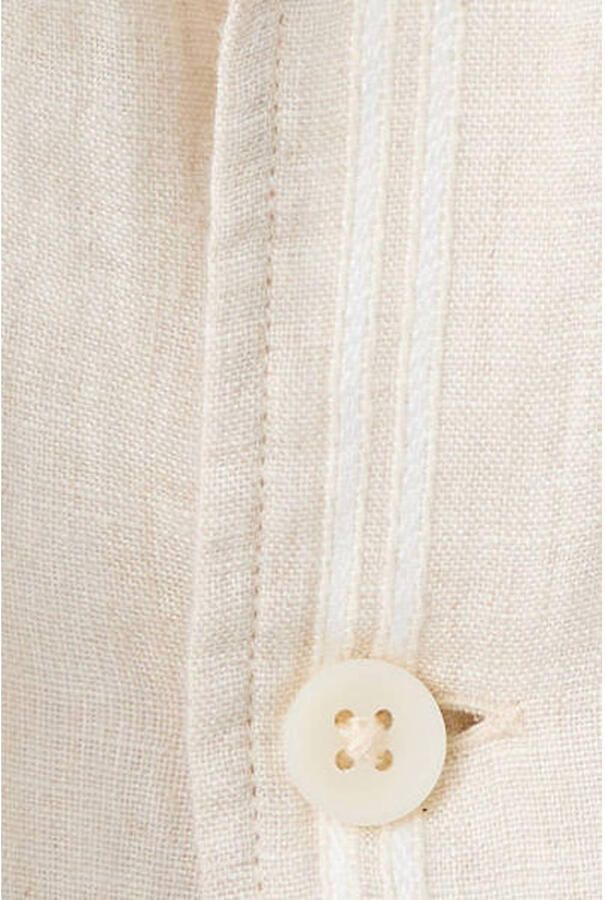 Mango Man regular gestreept casual overhemd met linnen beige - Foto 2