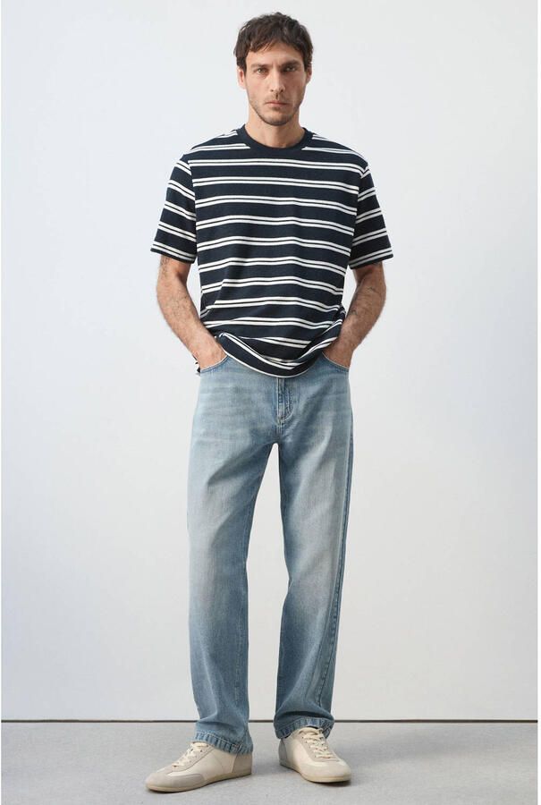 Mango Man regular gestreept T-shirt donkerblauw - Foto 2