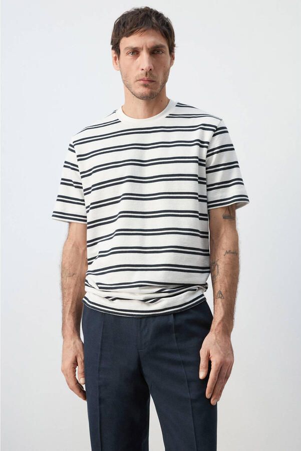 Mango Man regular gestreept T-shirt wit