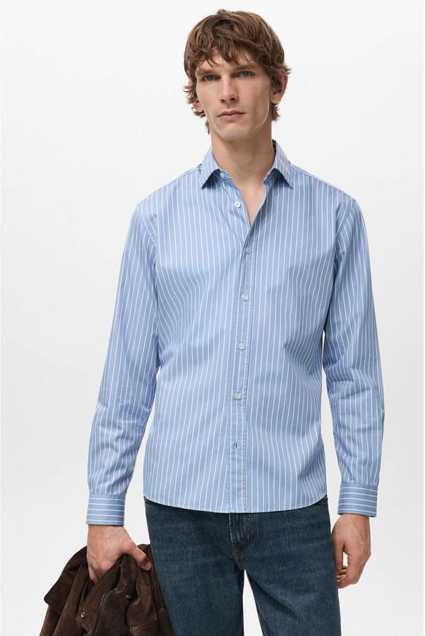 Mango Man Regular gestreepte casual overhemd blauw