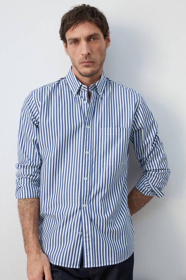 Mango Man regular gestreepte casual overhemd blauw - Foto 3