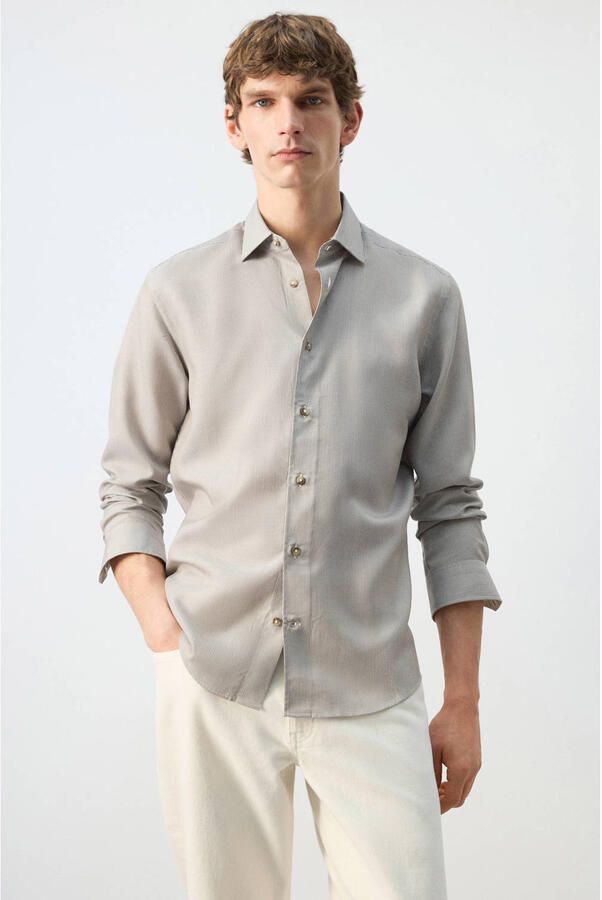 Mango Man regular gestreepte casual overhemd groen