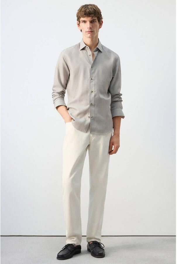 Mango Man regular gestreepte casual overhemd groen - Foto 2