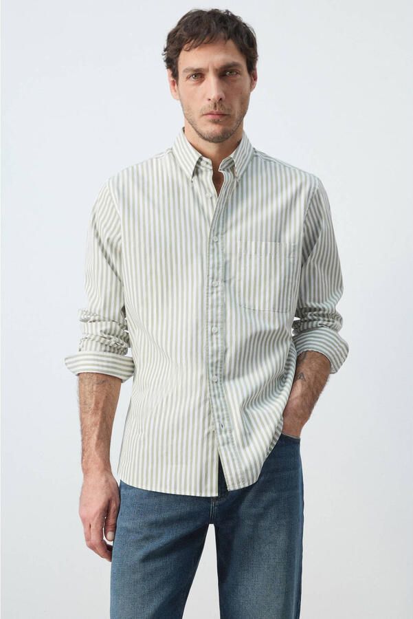 Mango Man regular gestreepte casual overhemd groen