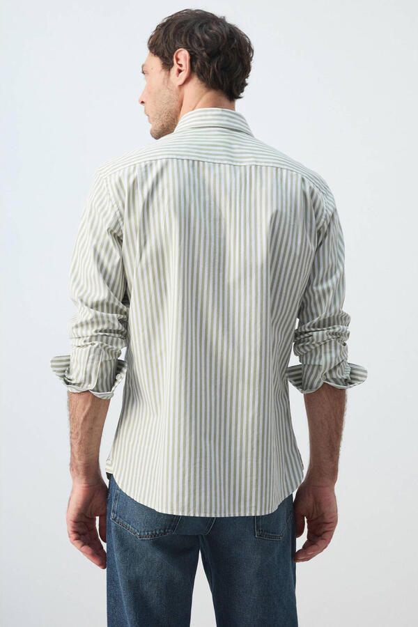 Mango Man regular gestreepte casual overhemd groen - Foto 3