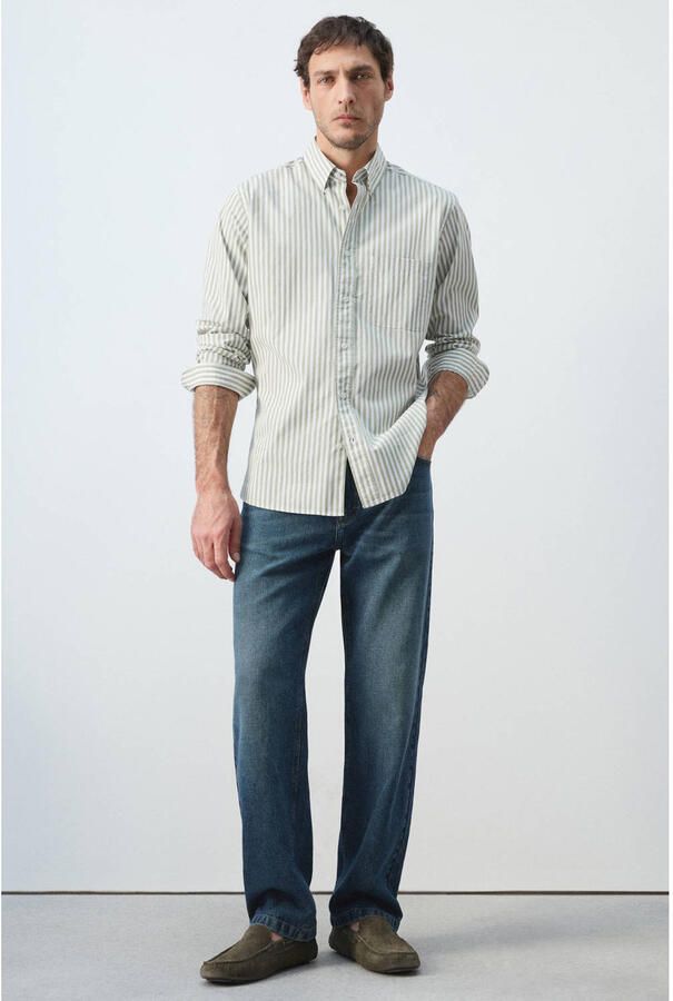 Mango Man regular gestreepte casual overhemd groen - Foto 2