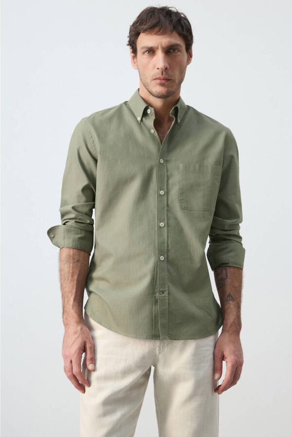 Mango Man regular gestreepte casual overhemd groen