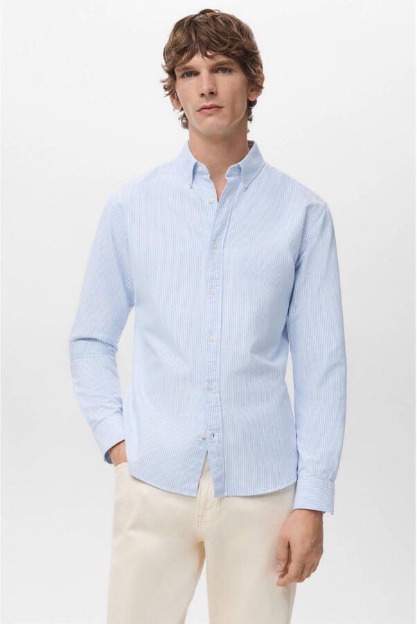 Mango Man Regular gestreepte casual overhemd lichtblauw