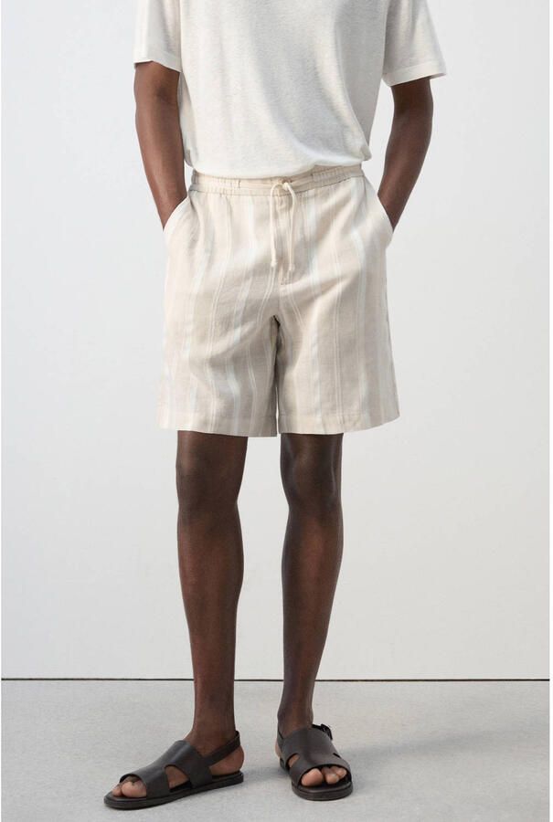 Mango Man regular gestreepte casual short met linnen beige