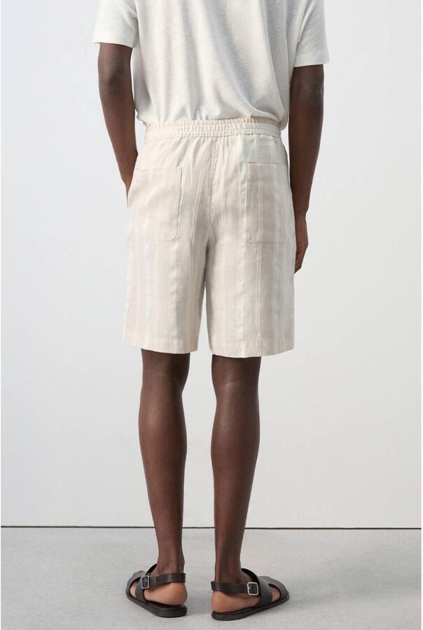 Mango Man regular gestreepte casual short met linnen beige - Foto 2