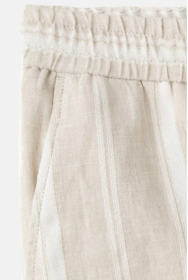 Mango Man regular gestreepte casual short met linnen beige - Foto 3