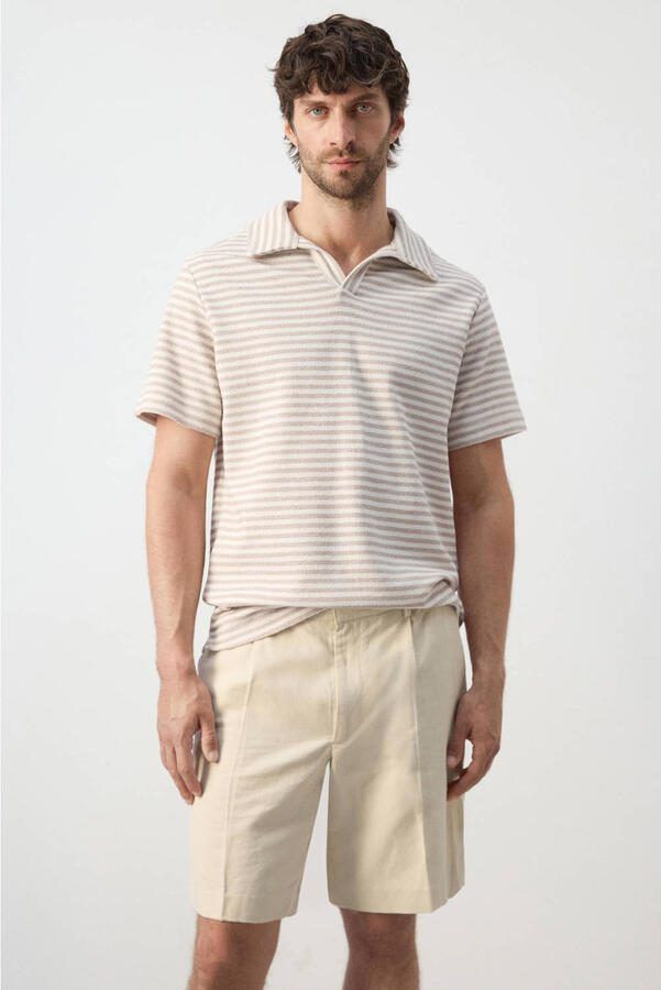 Mango Man regular gestreepte polo beige