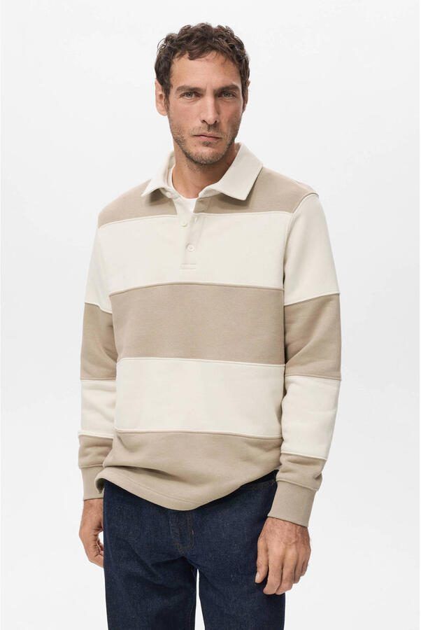 Mango Man regular gestreepte polo beige