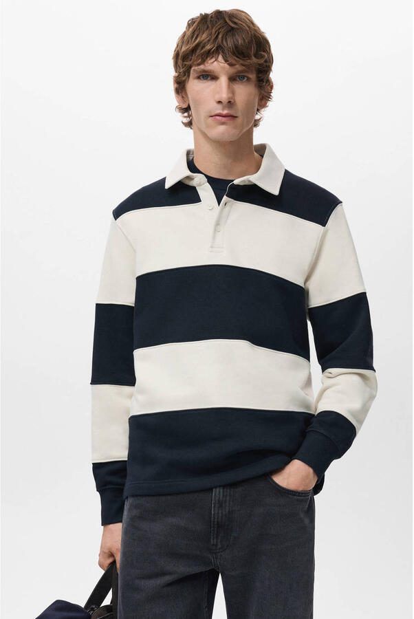 Mango Man regular gestreepte polo donkerblauw