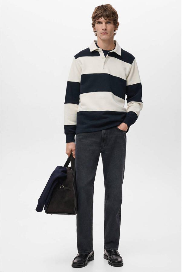 Mango Man regular gestreepte polo donkerblauw - Foto 3