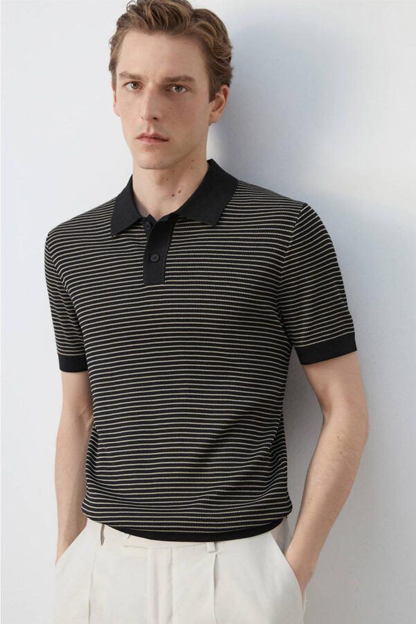 Mango Man regular gestreepte polo zwart - Foto 2