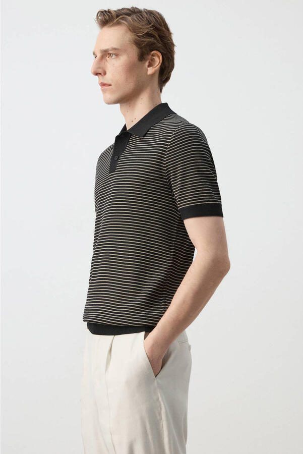 Mango Man regular gestreepte polo zwart - Foto 3