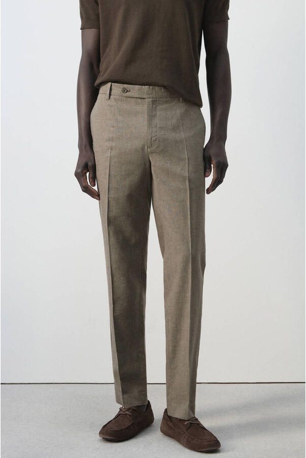 Mango Man regular pantalon met linnen bruin