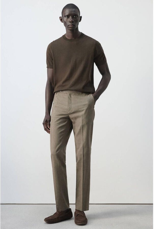 Mango Man regular pantalon met linnen bruin - Foto 3